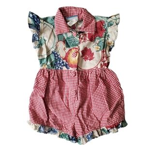 VTG Golden Rainbow Ruffle Harvest Plaid Romper